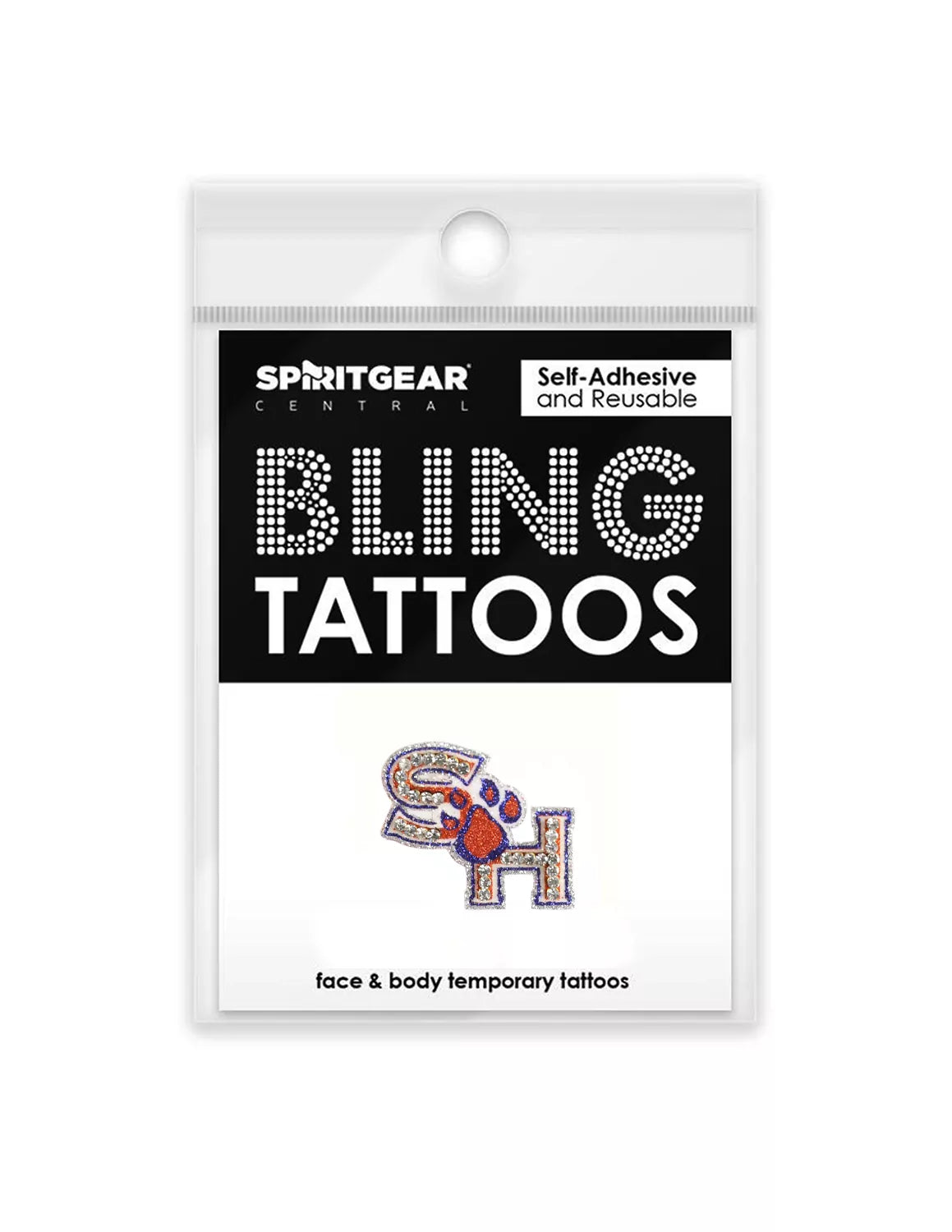 Pack of bling tattoos with a visible brand logo on a white background