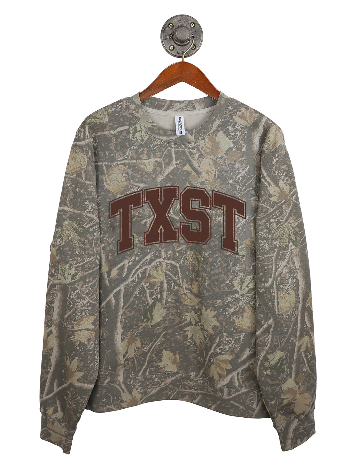 TXST Brown Totality Puff Camo Crewneck