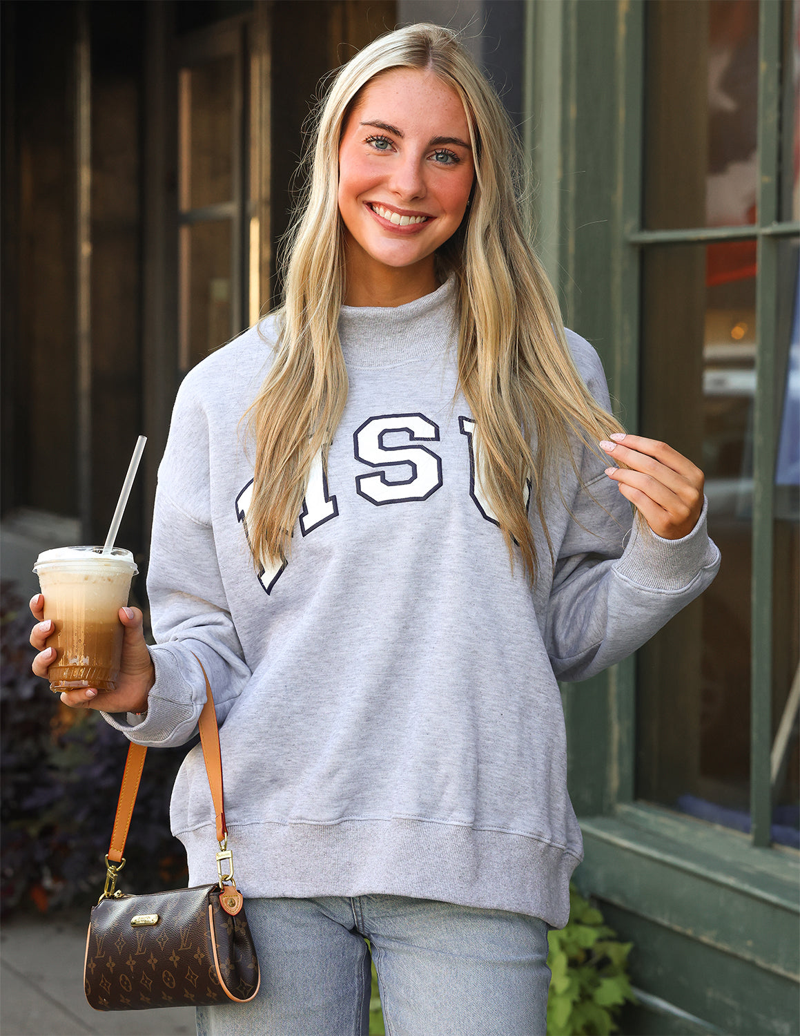 MSU Puff Outline Arch Mockneck Sweatshirt
