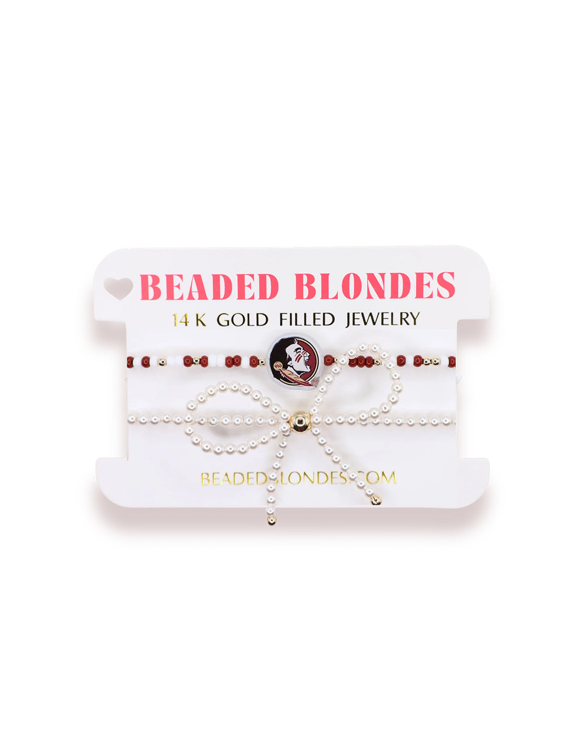 FSU Logo + Pearl Bow Beaded Bracelet Stack