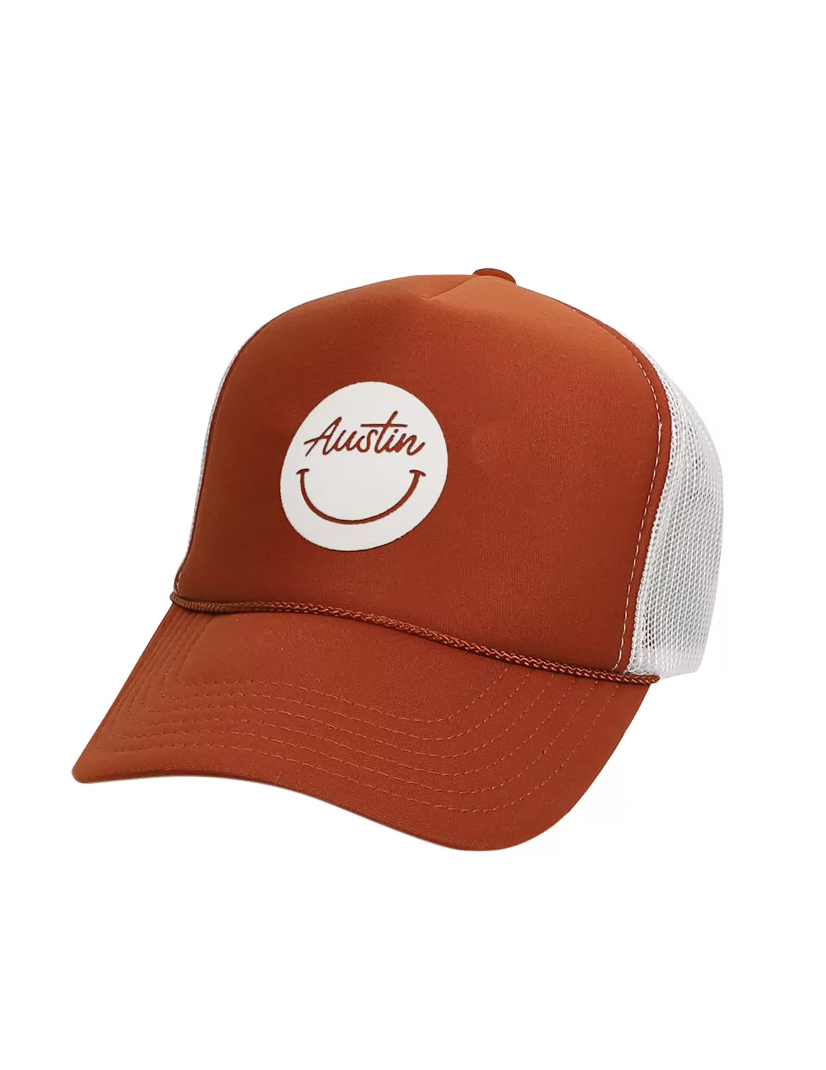Austin Cursive Smiley Foam Trucker