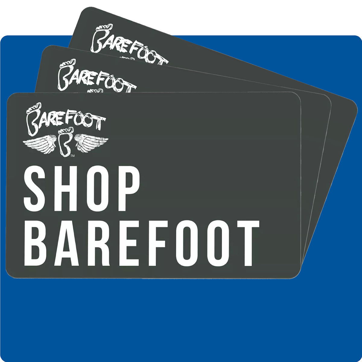 Grey Barefoot Angelo State University giftcard on a blue background