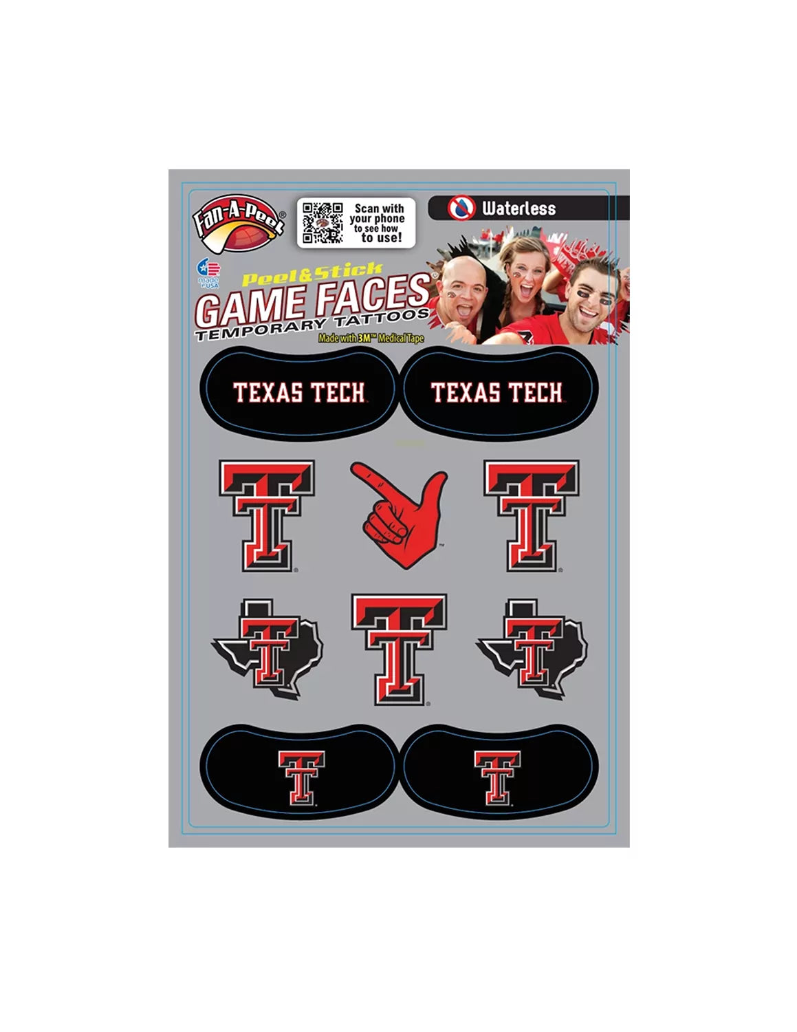 TTU Game Faces Temporary Tattoos