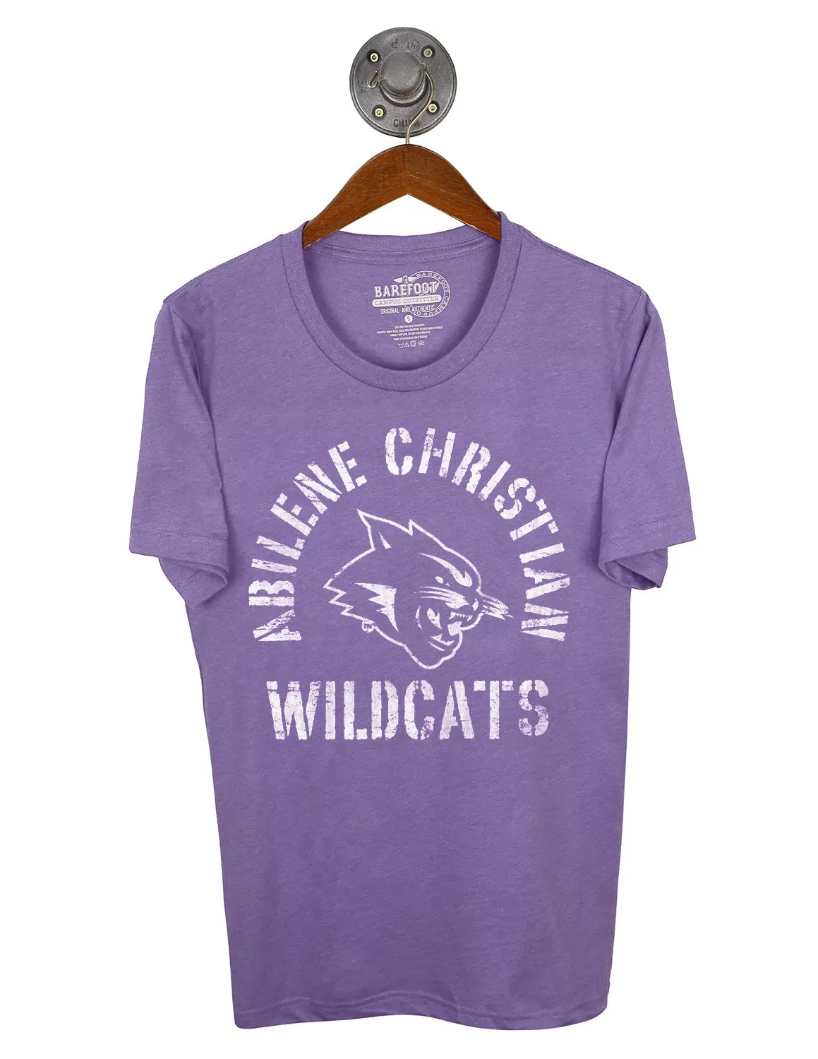 Heather purple Abilene Christian University unisex t-shirt with white lettering and a ACU Wildcat logo.
