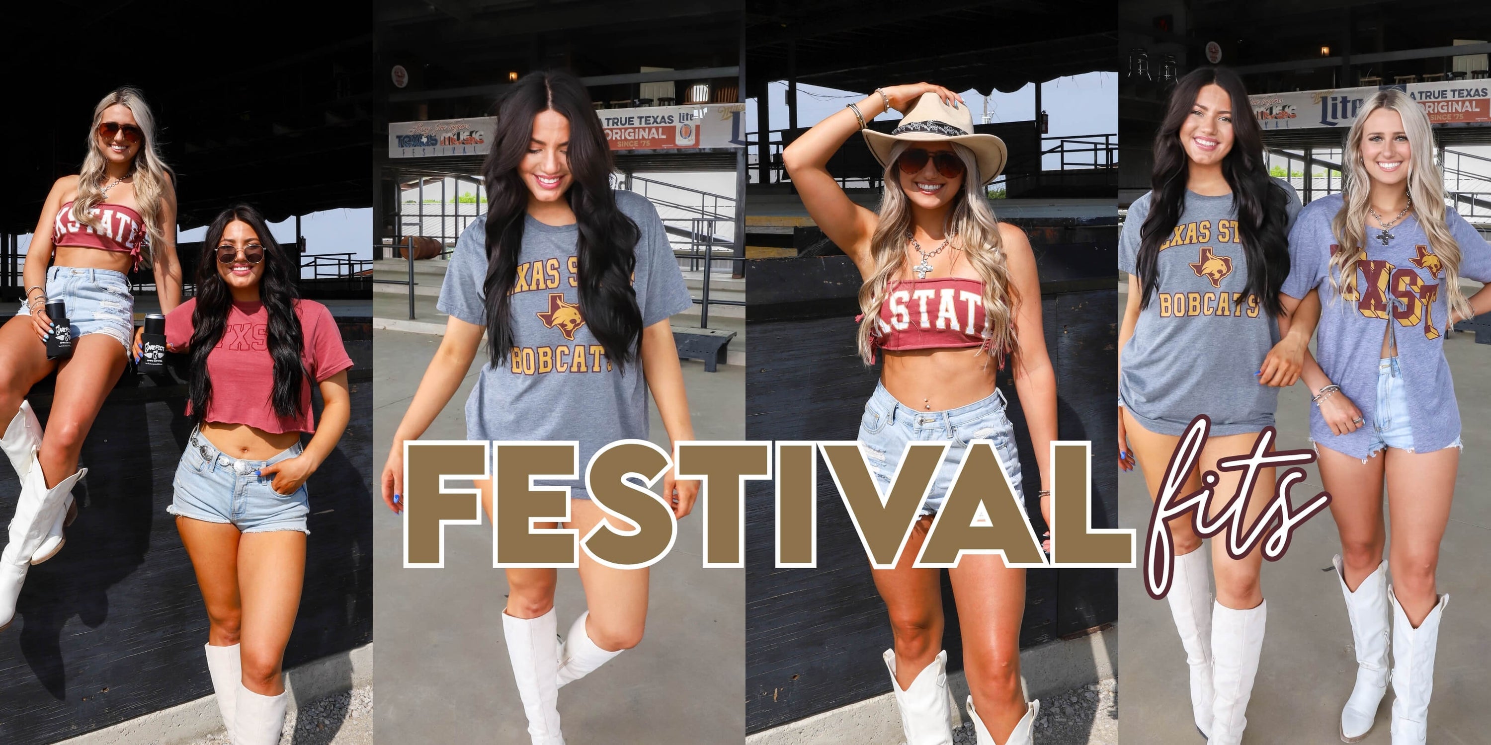 girls wearing Texas State t-shirts at a music festival