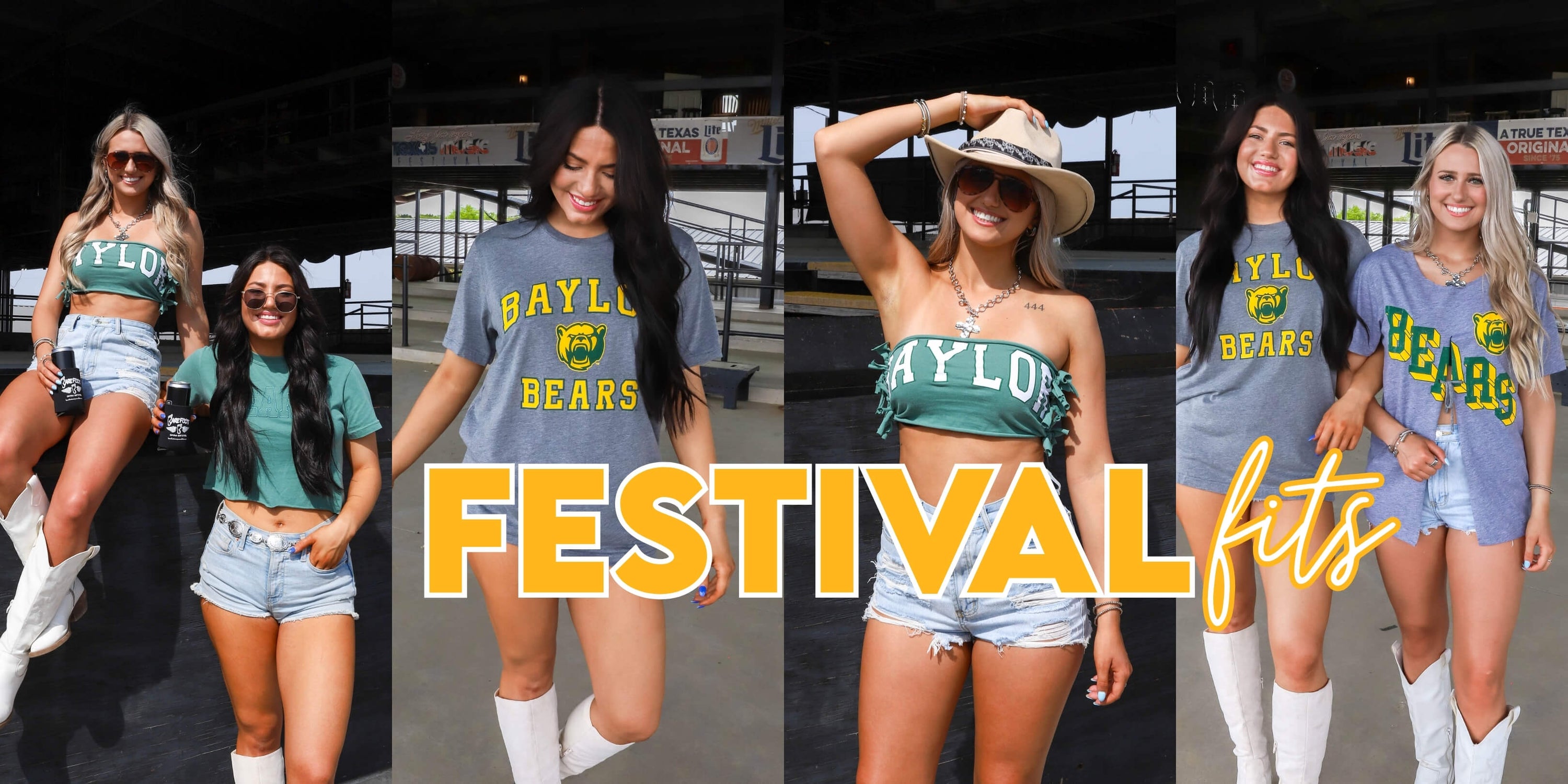 girls at a music festival wearing Baylor tshirts
