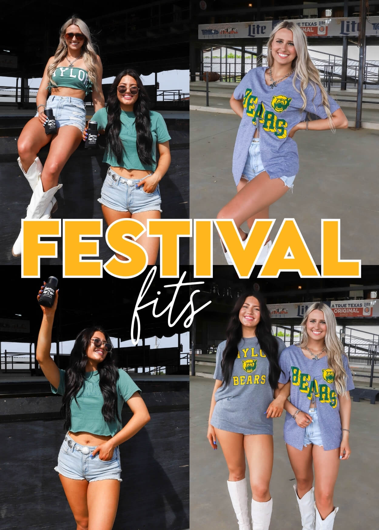 girls at a music festival wearing Baylor tshirts