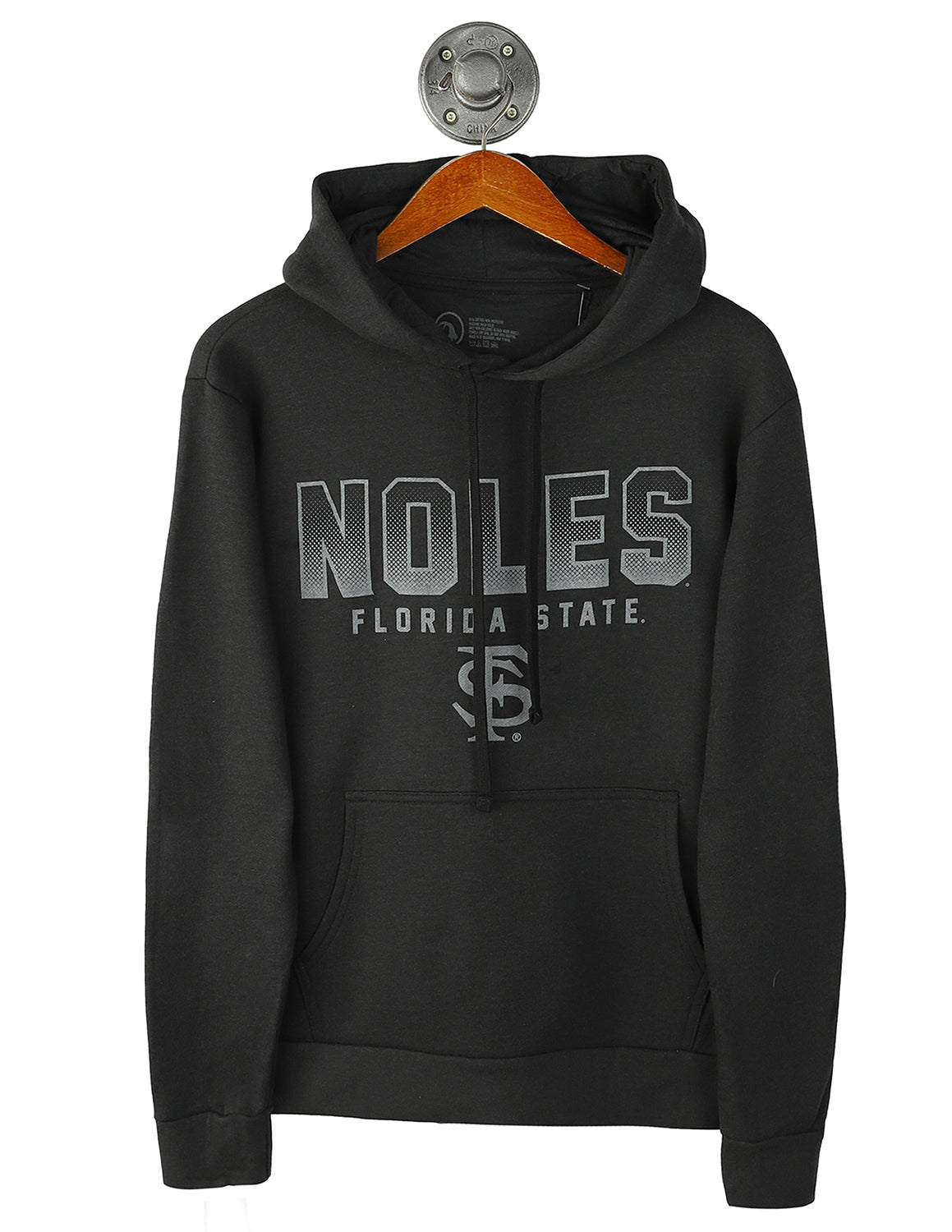 Black Florida State University unisex hoodie that features grey lettering and a Florida State logo underneath.