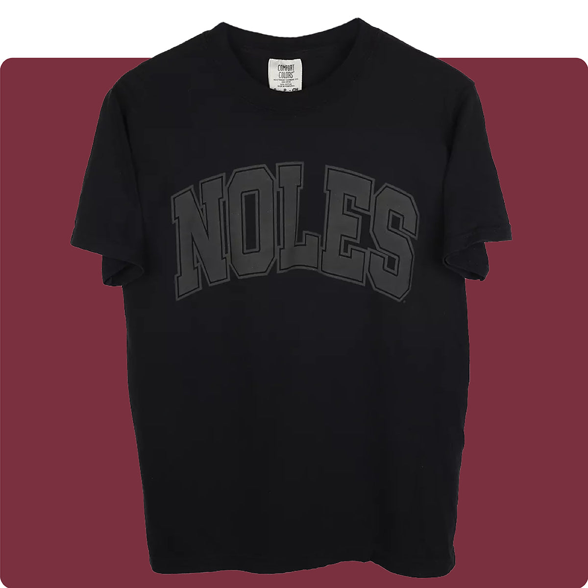 black unisex Florida State University tee with black lettering on a garnet background