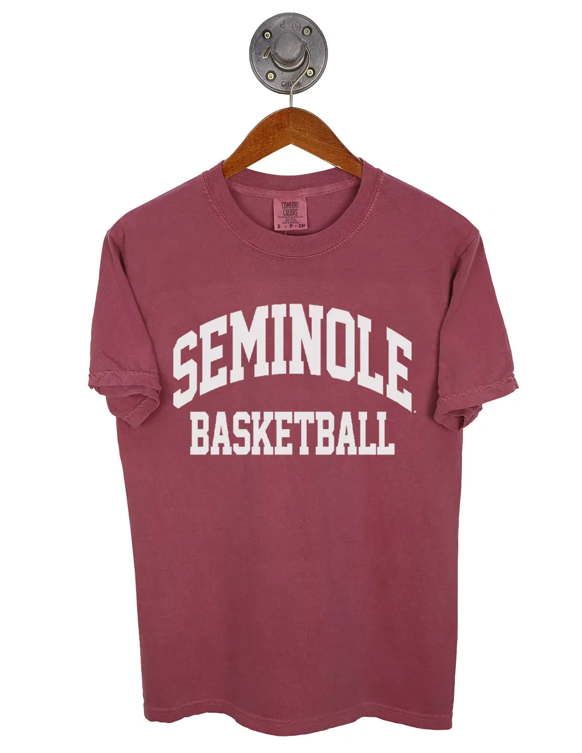 Brick Florida State University Comfort Colors unisex t-shirt with white "Seminole Basketball" lettering.