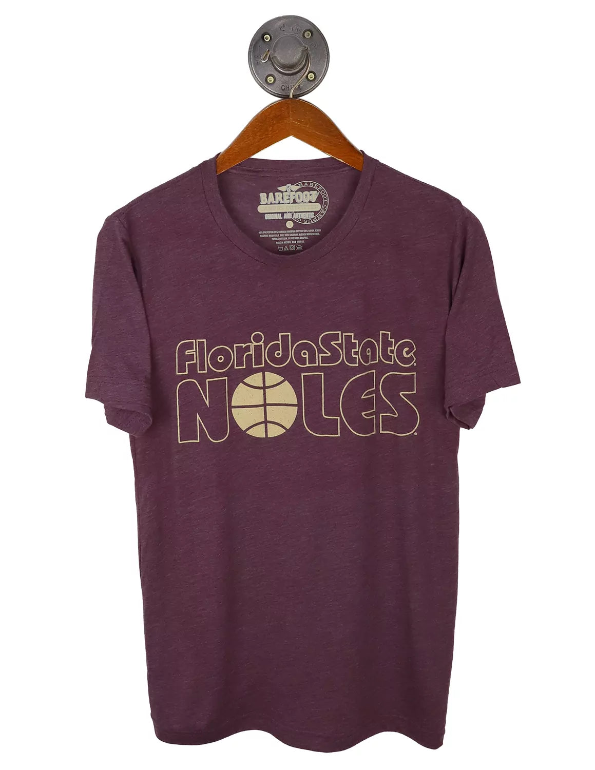 Maroon Florida State University unisex t-shirt that features gold lettering and a basketball graphic.