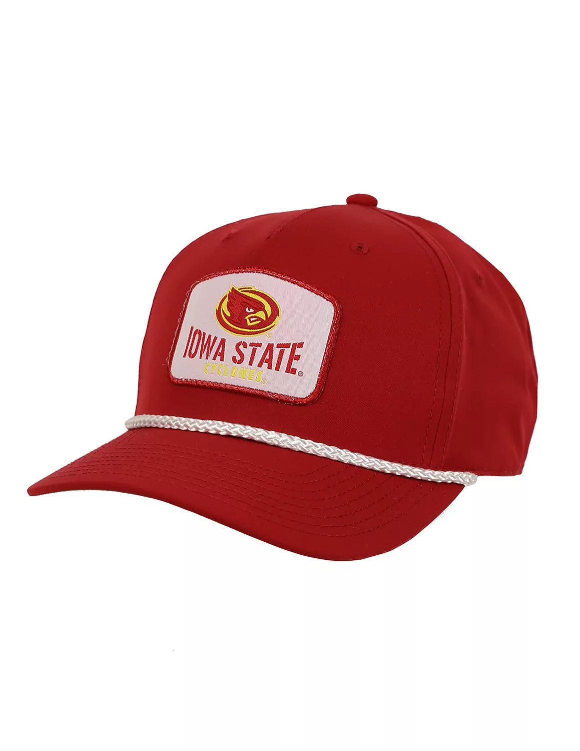 Red Iowa State University unisex hat with a white brim rope detail and an Iowa State Cyclones patch on the front.