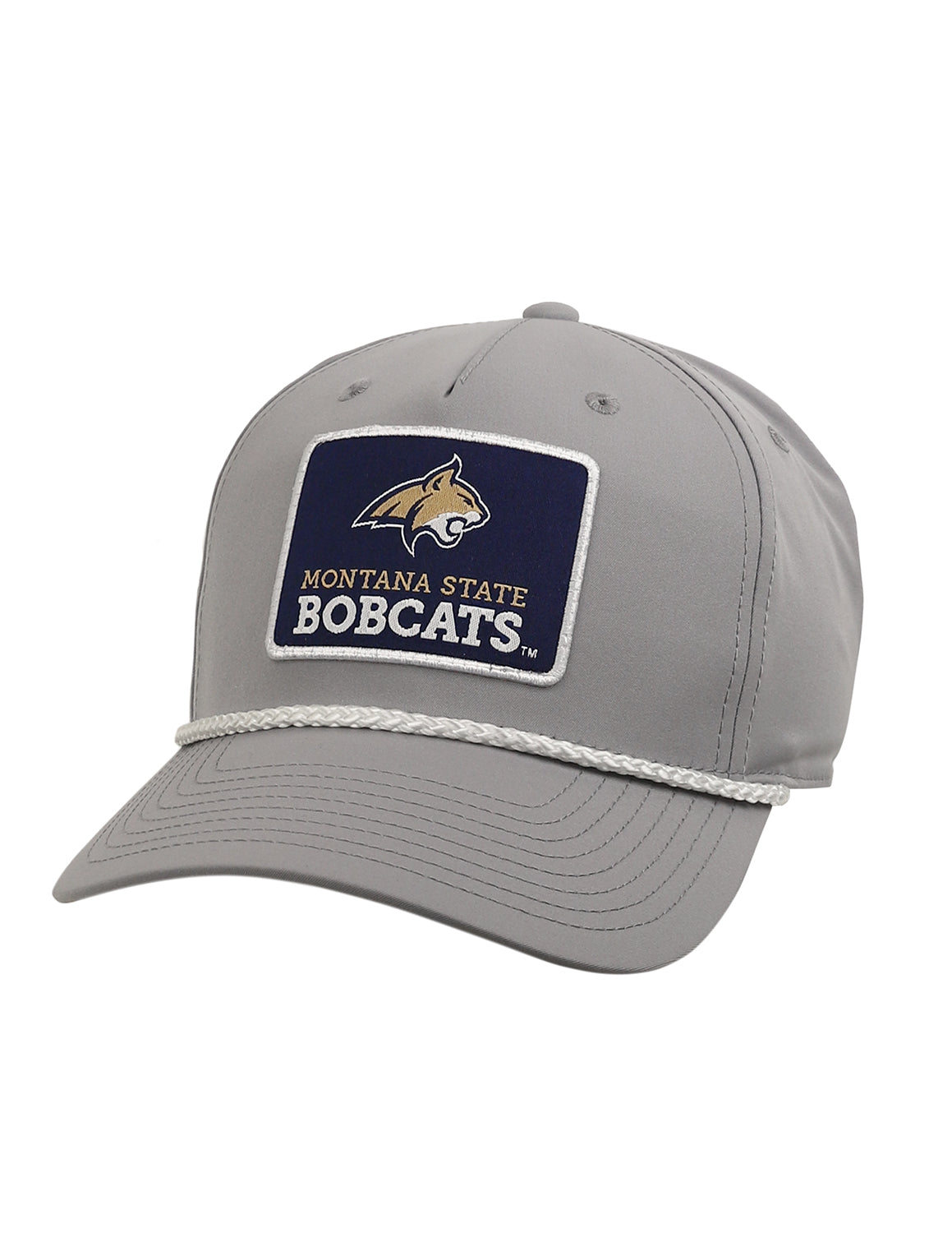 Grey Montana State University rope hat that features a white brim rope detail with a patch on the front.