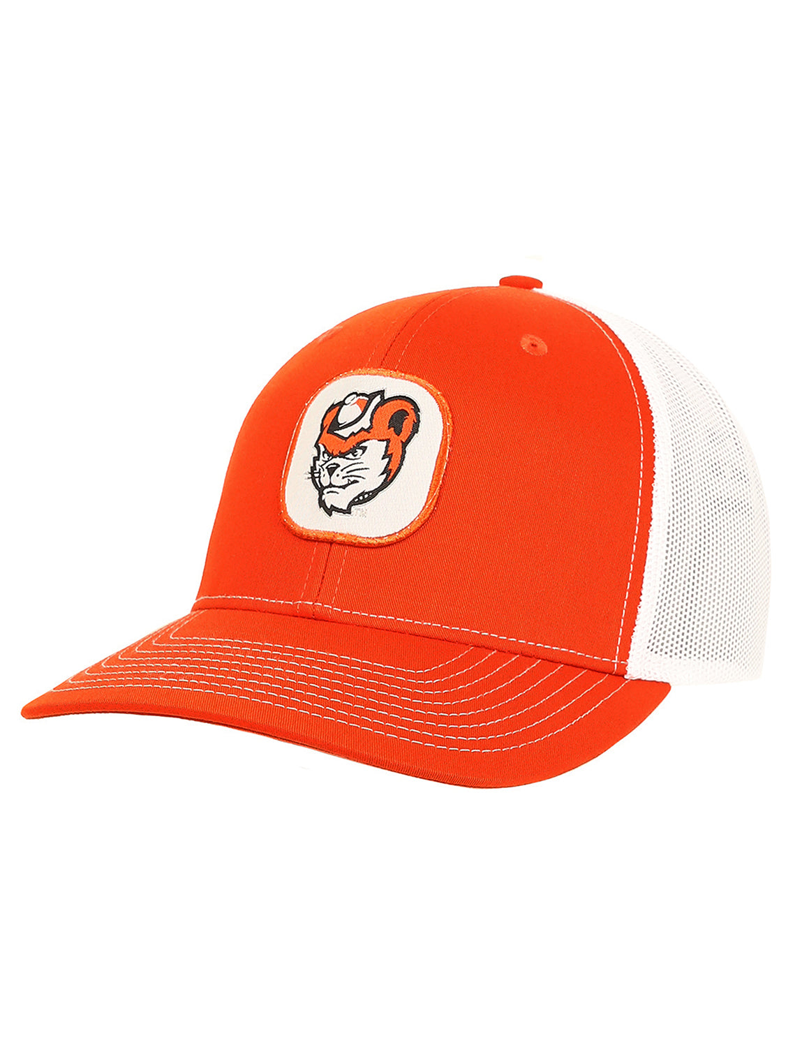 Orange Sam Houston State University hat that features a white mesh back and a patch on the front.