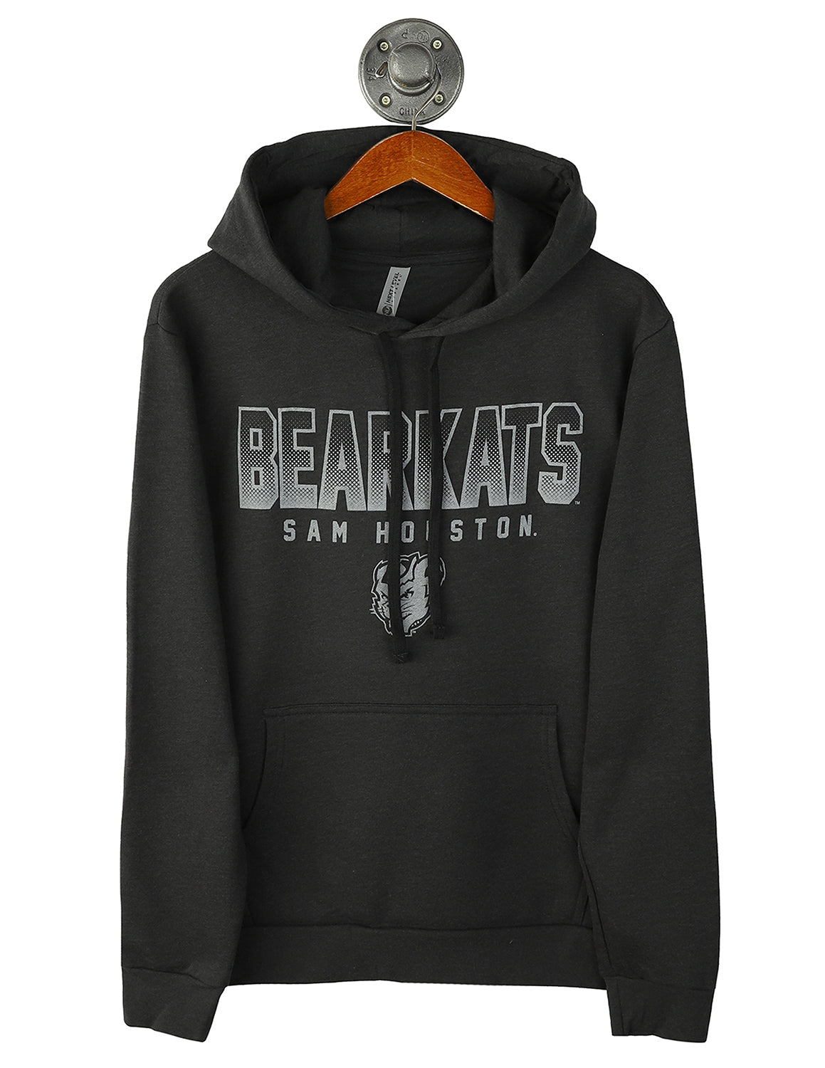 Black Sam Houston State University unisex hoodie that features grey lettering and a Bearkats logo underneath.