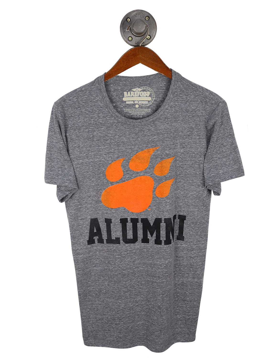 Heather grey unisex Sam Houston State University t-shirt that features a Bearkat Paw and black lettering.