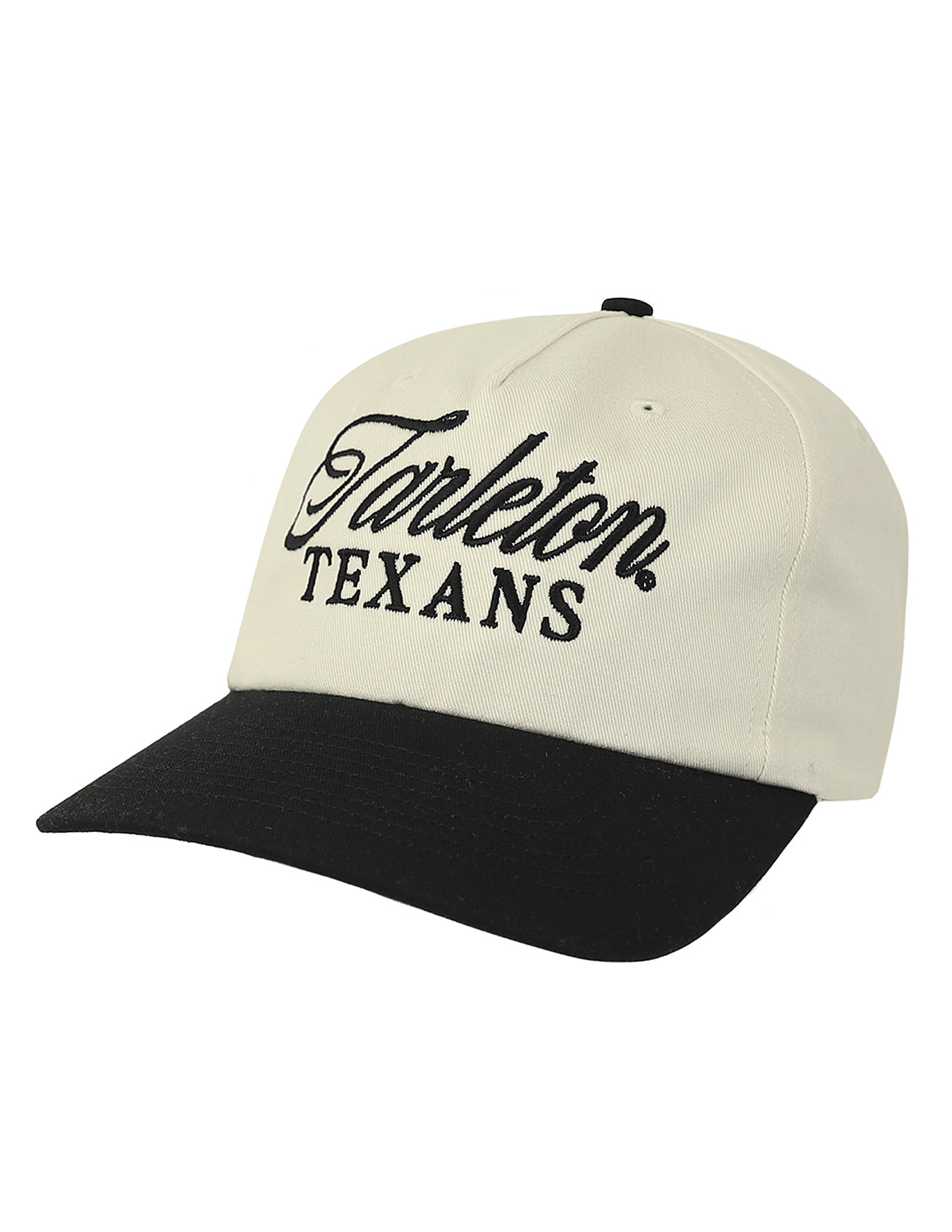 Cream Tarleton State University unisex hat that features a black brim and black embroidery lettering.