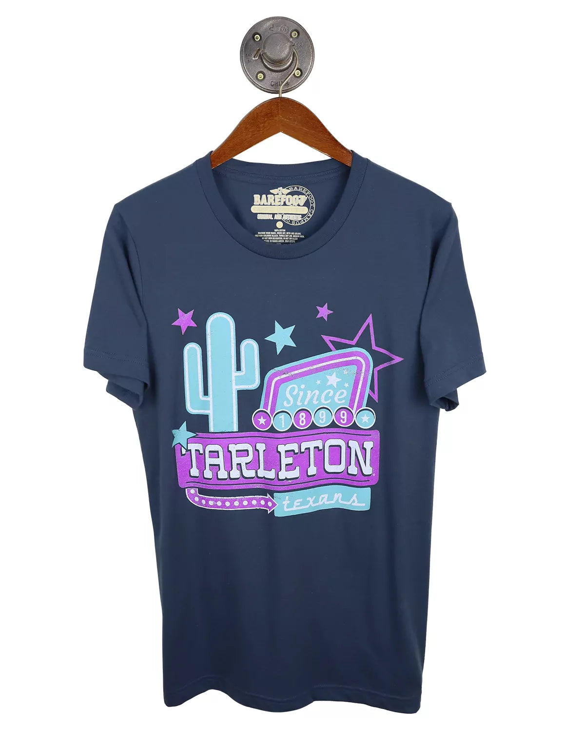 Vintage navy Tarleton State University unisex t-shirt that features purple and teal print.