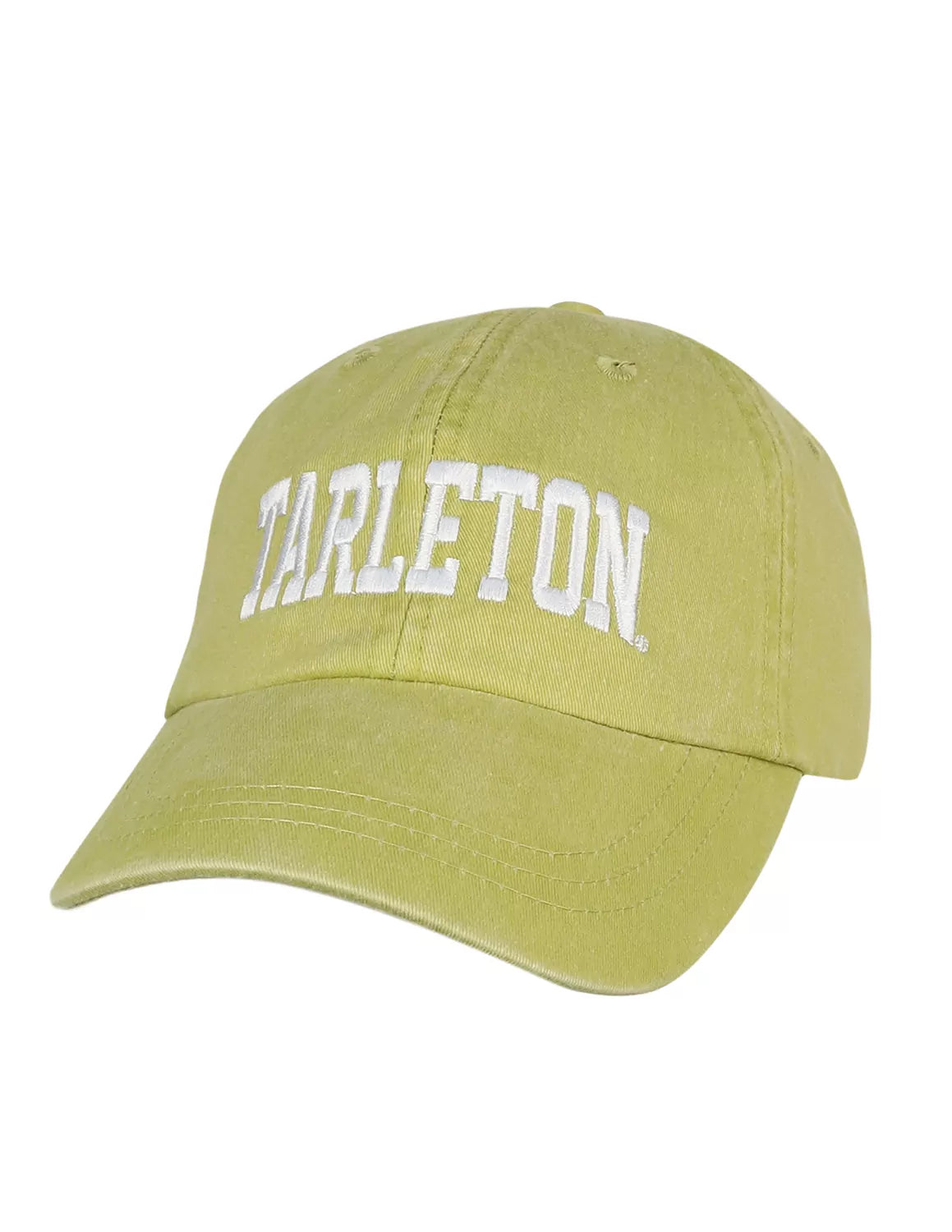 Yellow Tarleton State University unisex adjustable hat with white stitching.