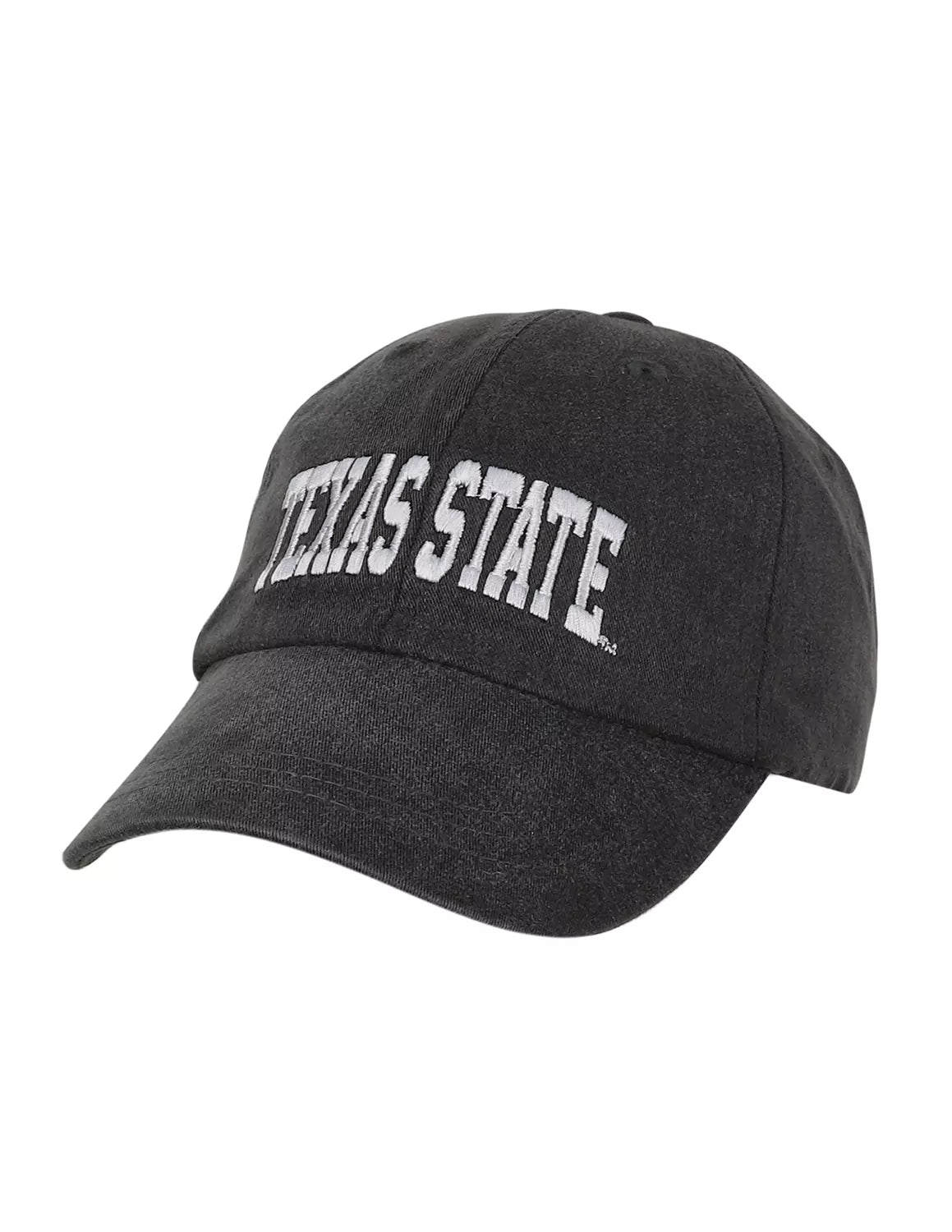 Black Texas State University adjustable unisex hat that features white stitching.