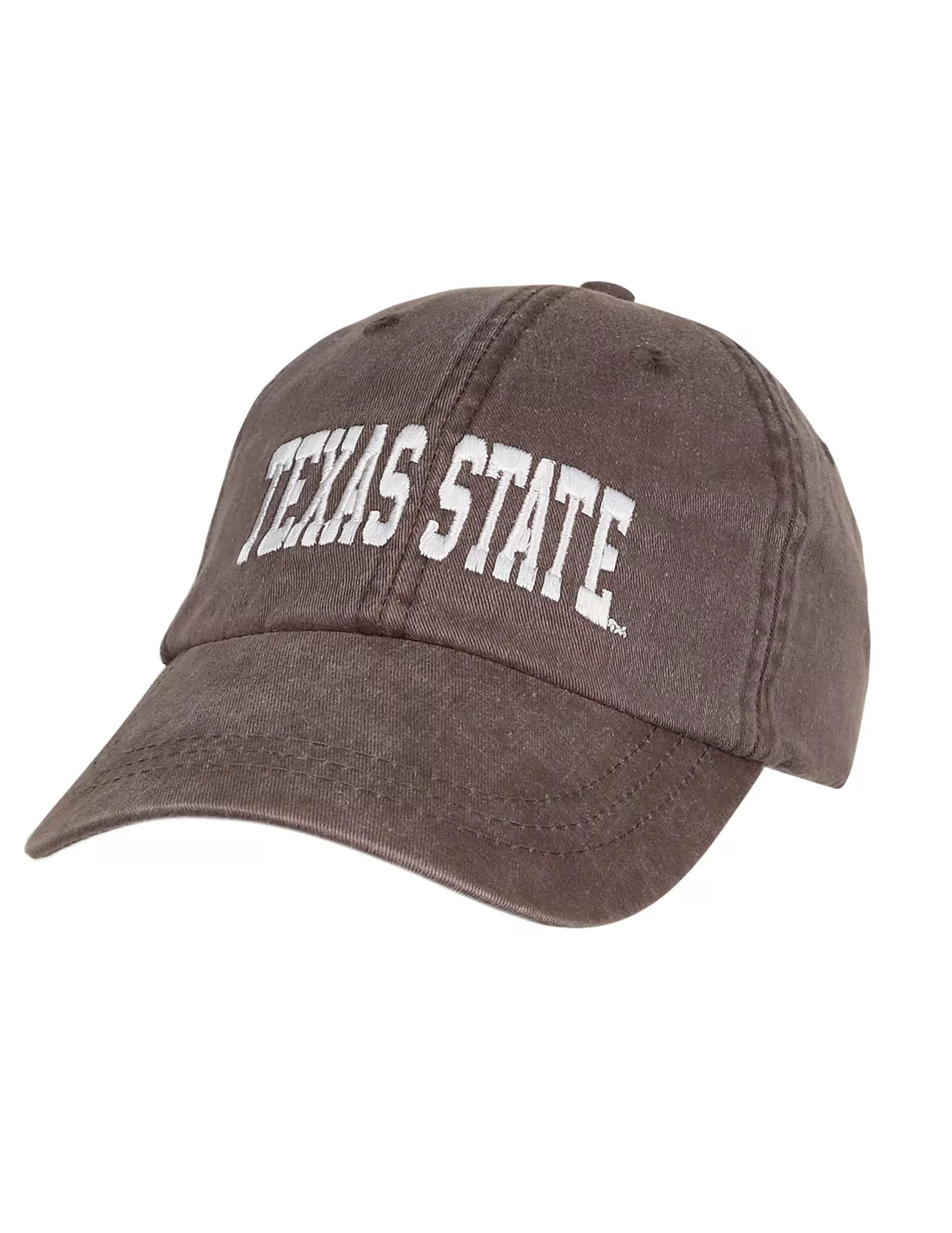 Brown Texas State University adjustable unisex hat that features white stitching.