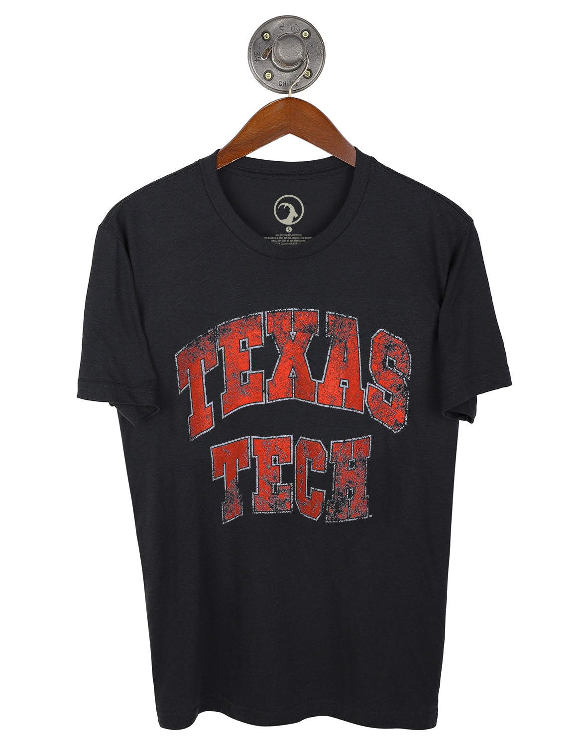 Graphite black unisex Texas Tech University t-shirt that features red block "Texas Tech" text with a white outline.