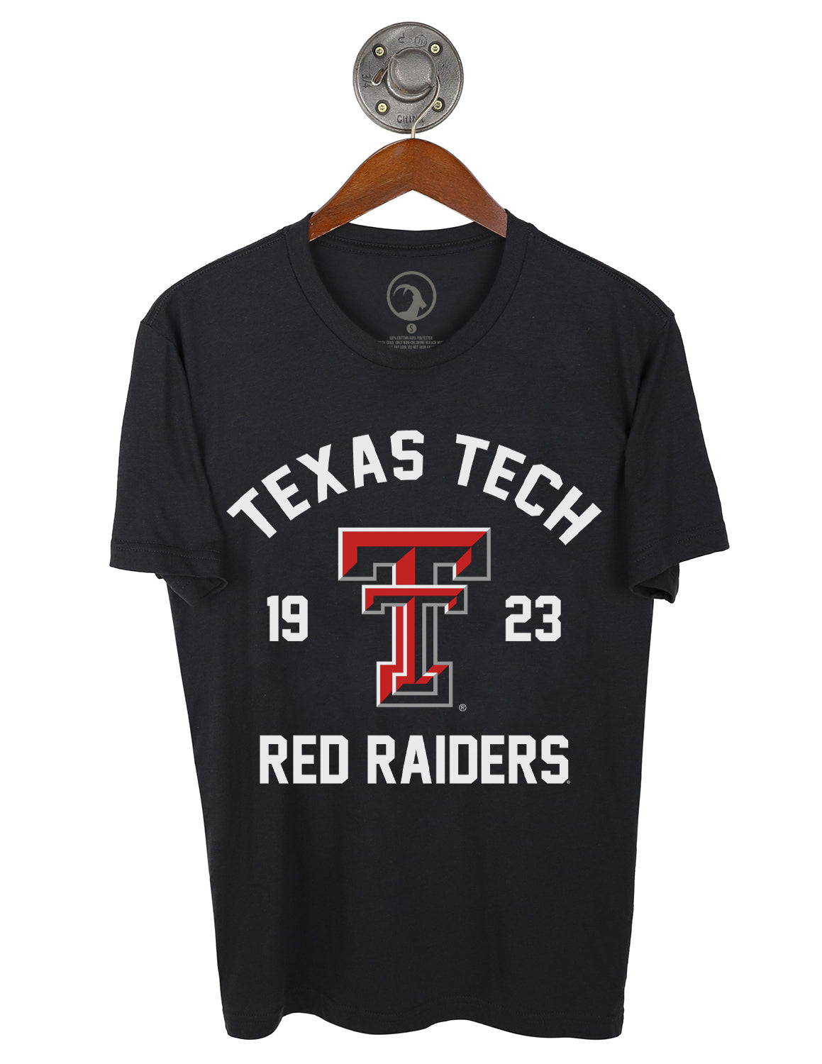 Graphite black unisex Texas Tech University t-shirt that features white lettering and a Texas Tech logo in the middle.