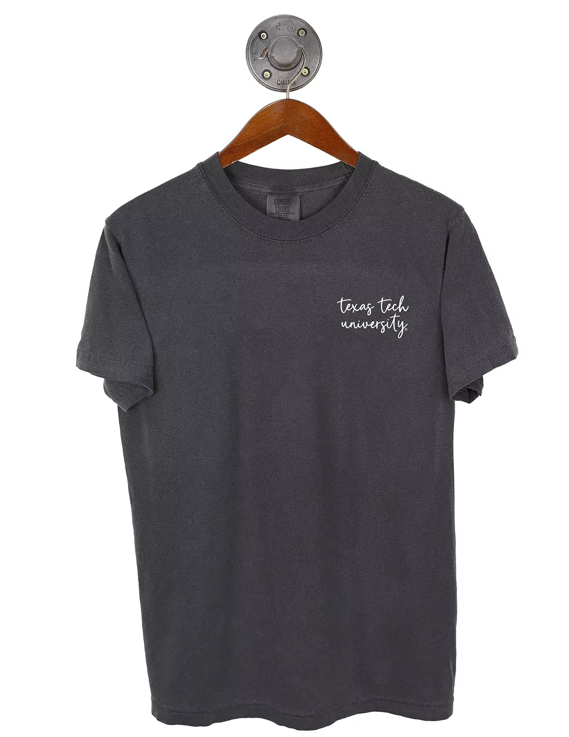 Pepper Texas Tech University Comfort Colors unisex short-sleeve t-shirt with white lettering on the left chest.