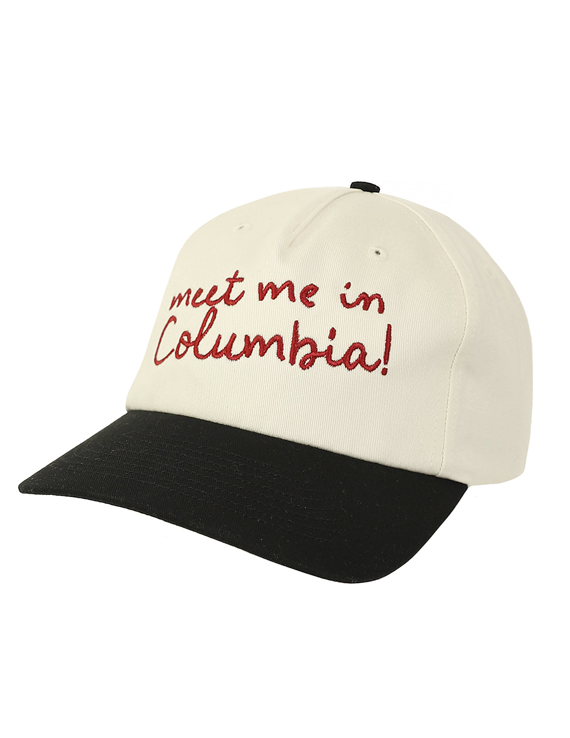 Cream University of South Carolina unisex hat that features a black brim and red embroidery lettering.