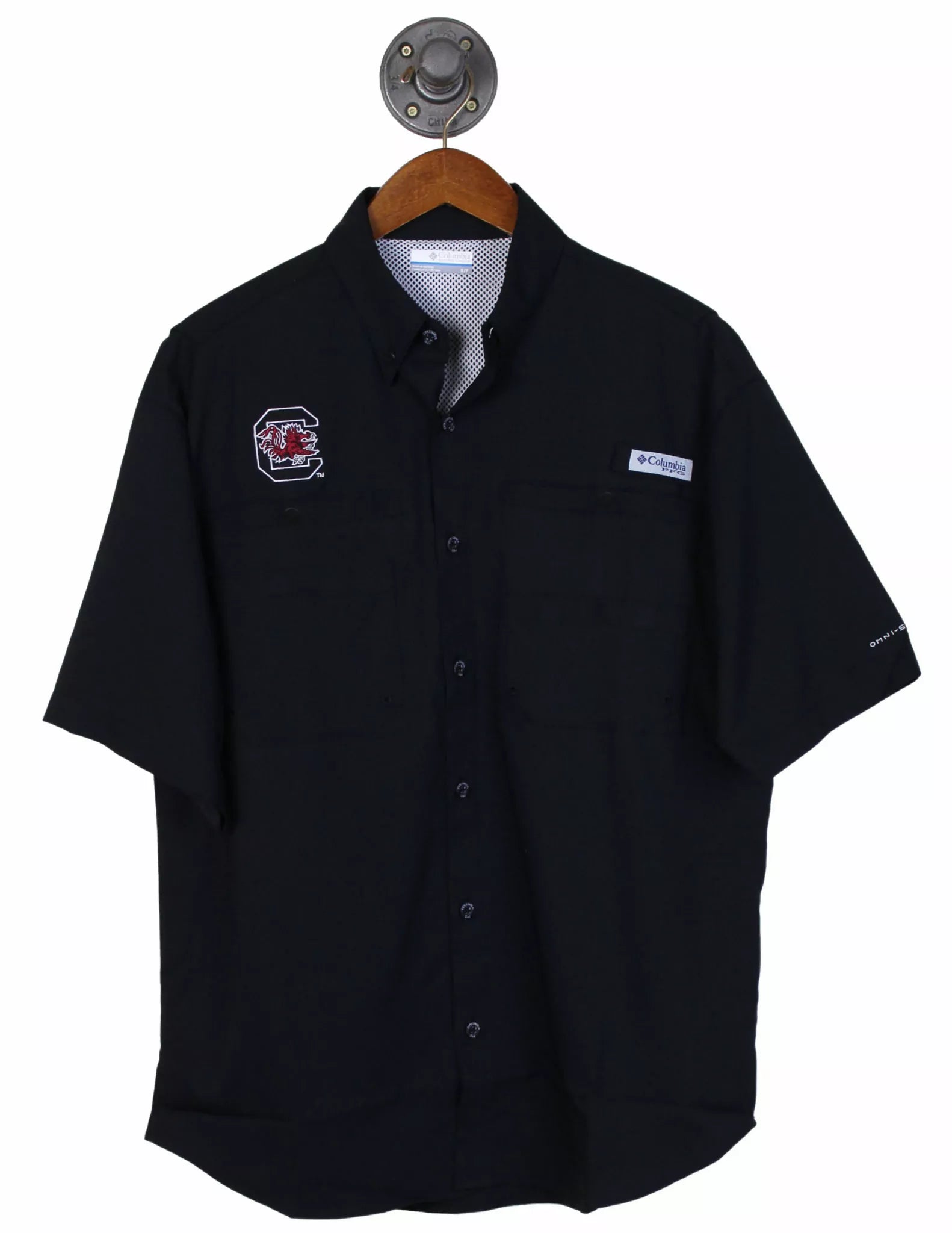 Black University of South Carolina Columbia Tamiami shirt featuring a Gamecocks logo on the right chest and a mesh back.