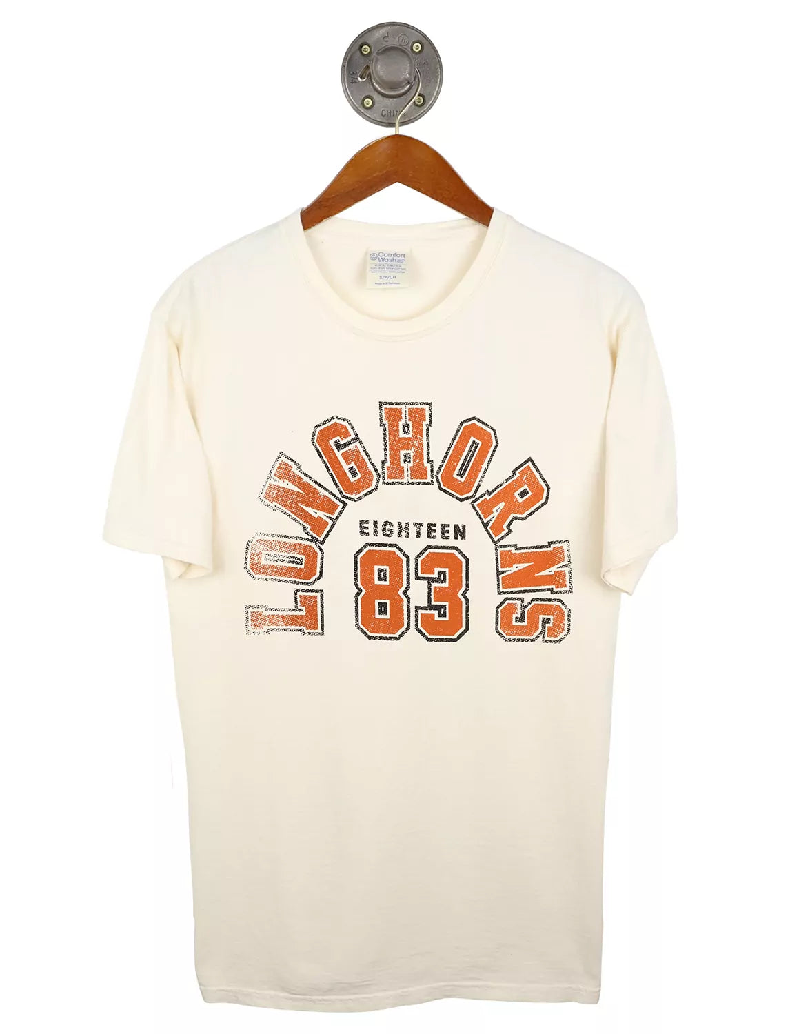 Cream University of Texas at Austin unisex short-sleeve t-shirt with burnt orange and black lettering.