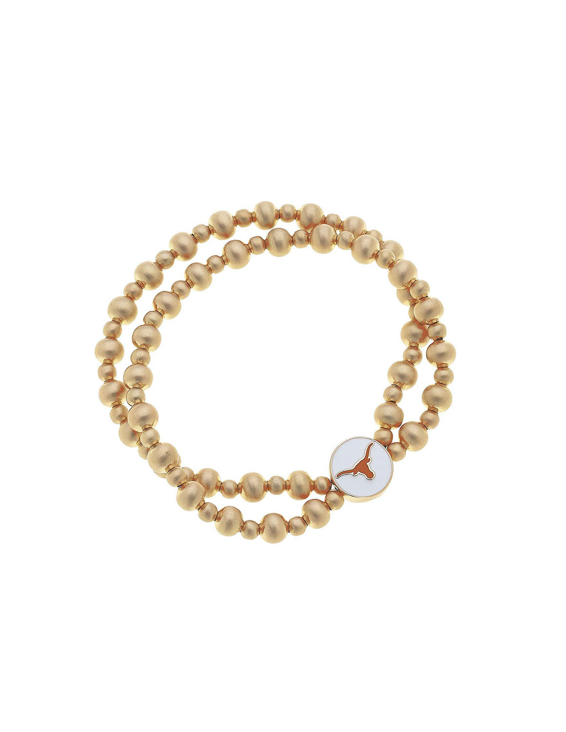 Gold University of Texas at Austin 2-row ball bead stretch bracelet that features satin beads and a Longhorns charm.