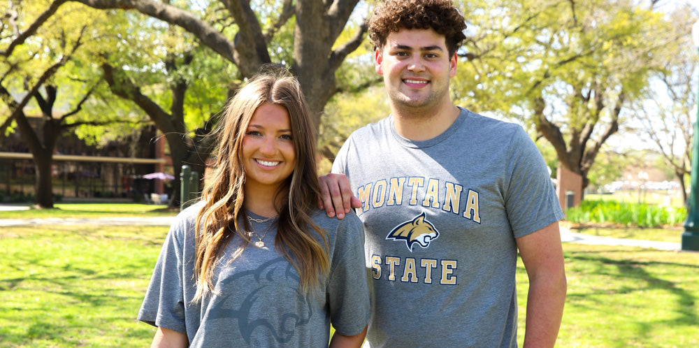 2 people wearing Montana State tshirts