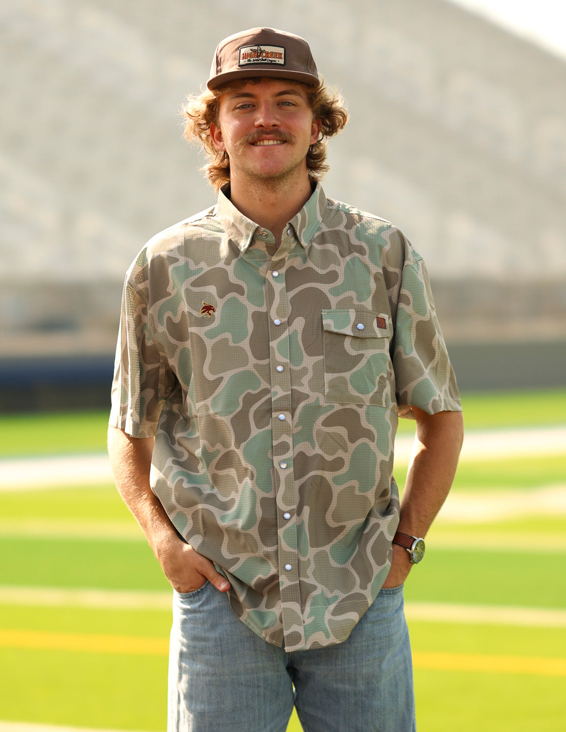 TXST G Supercat Cole Camo Button Up