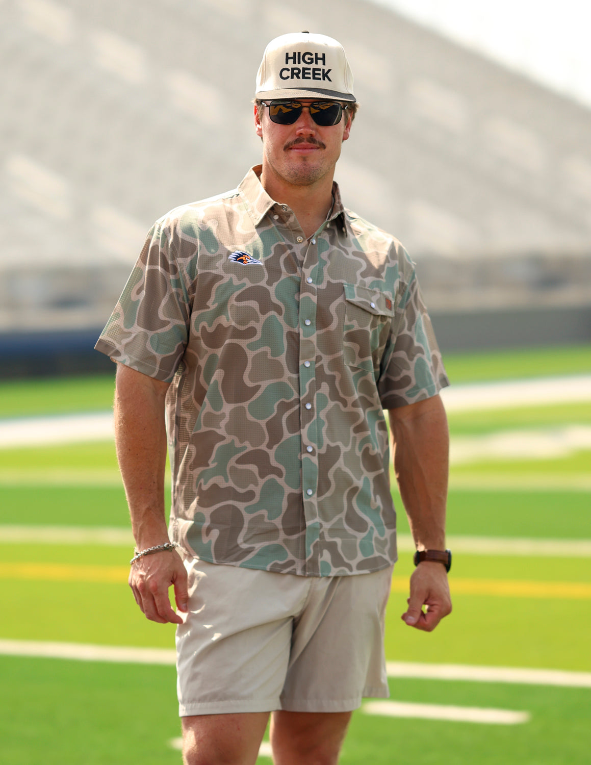 UTSA G Roadrunner Cole Camo Button Up