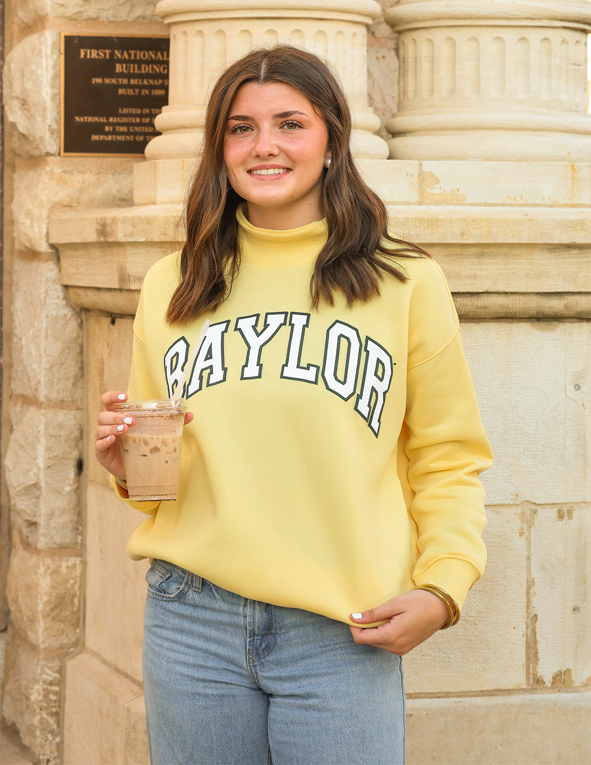 BU Puff Outline Arch Mockneck Sweatshirt
