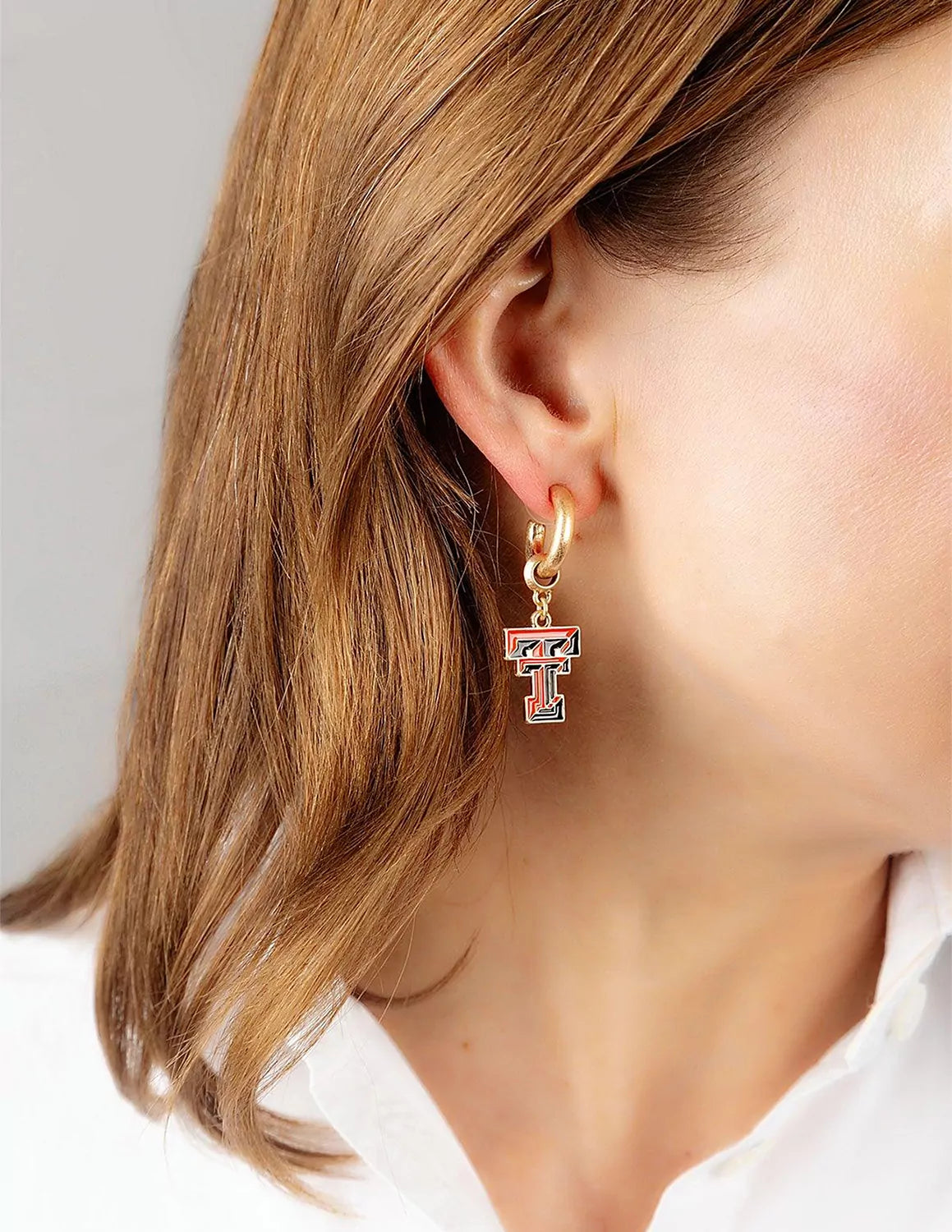 TTU Enamel Drop Hoop Earrings