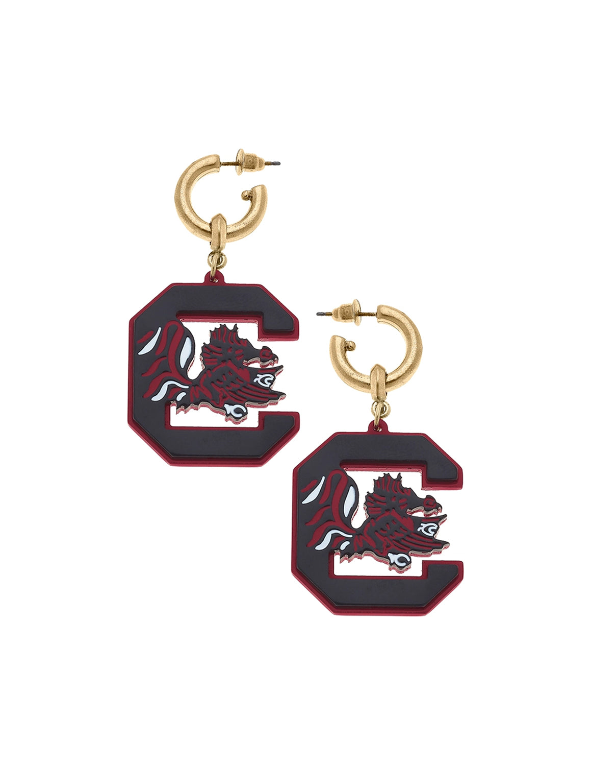 University of South Carolina Resin Logo Drop Hoop Earrings
