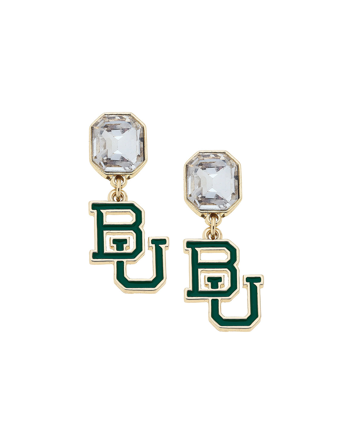 BU Rhinestone Enamel Logo Earrings