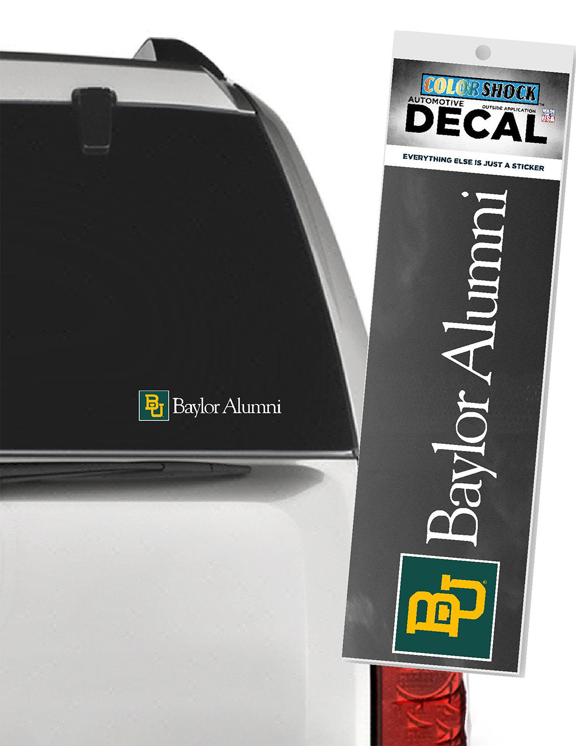 BU Logo Next to Baylor Alumni Car Decal