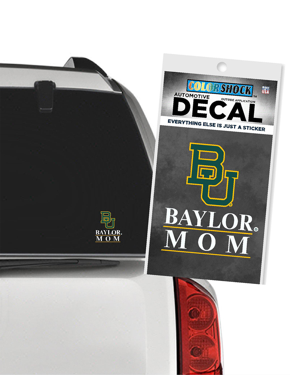 BU Logo Over Baylor Mom Car Decal