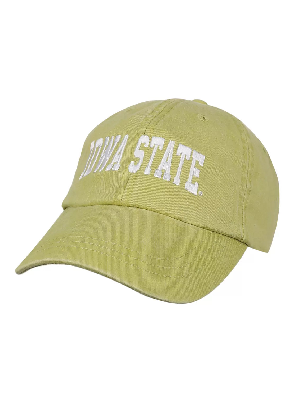 Yellow unisex Iowa State University adjustable hat with white stitching. 
