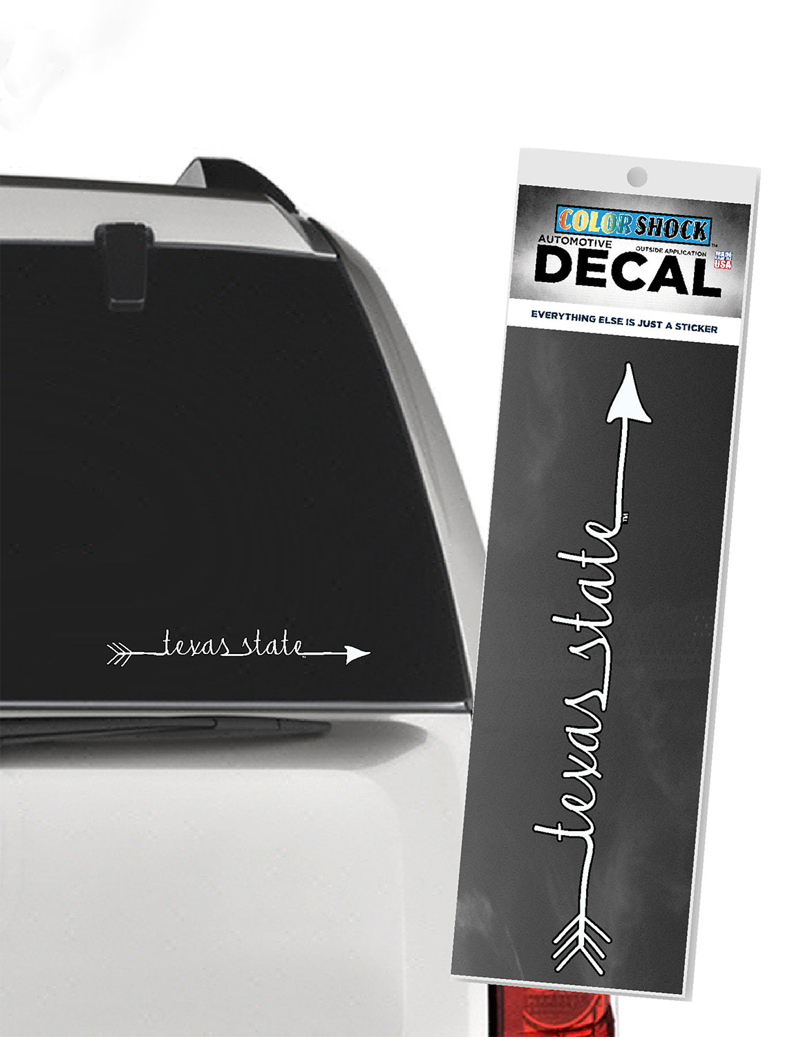 TXST Cursive Arrow Car Decal | Barefoot Campus Outfitter