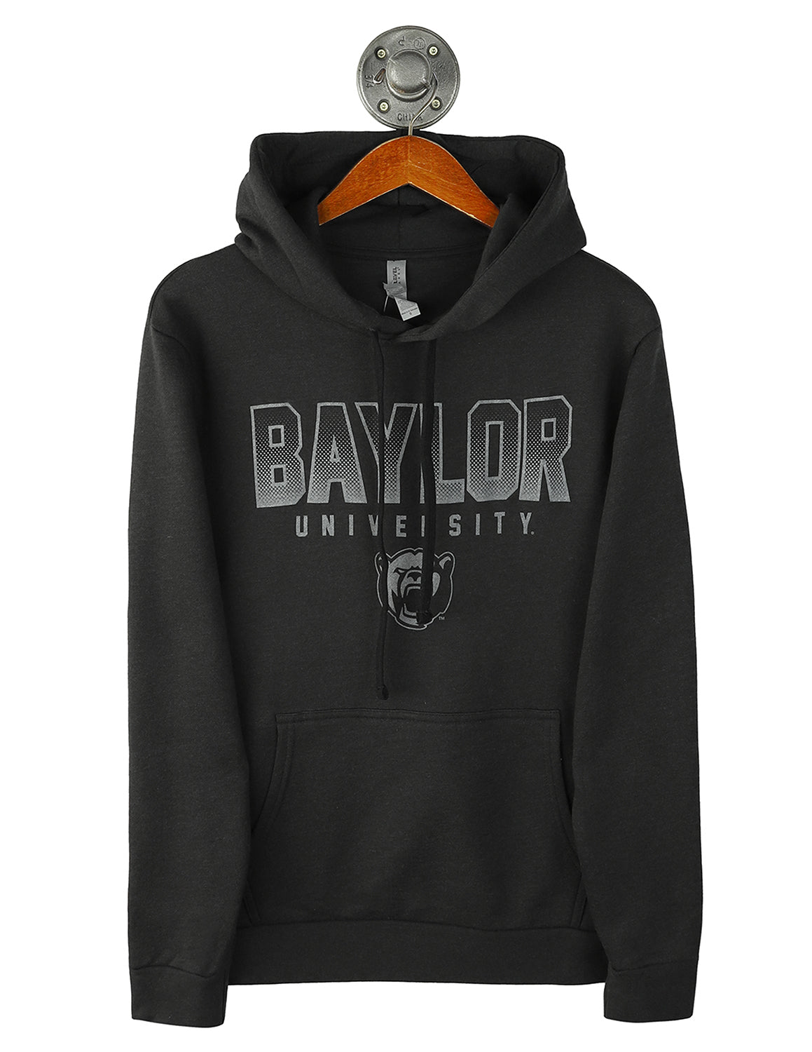 Black Baylor University unisex hoodie that features grey lettering and a Baylor Bears logo underneath.