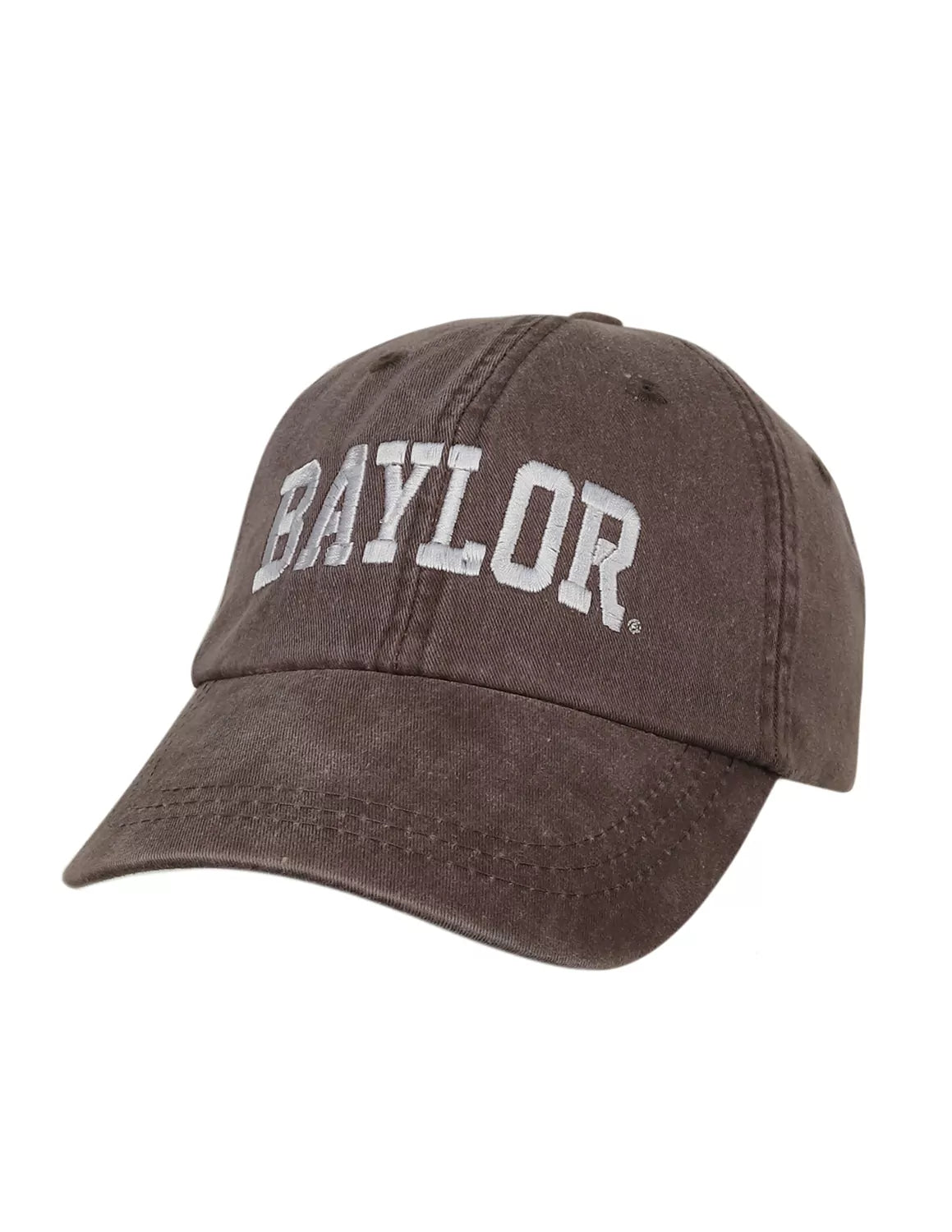 Espresso Baylor University adjustable hat with white stitching. 
