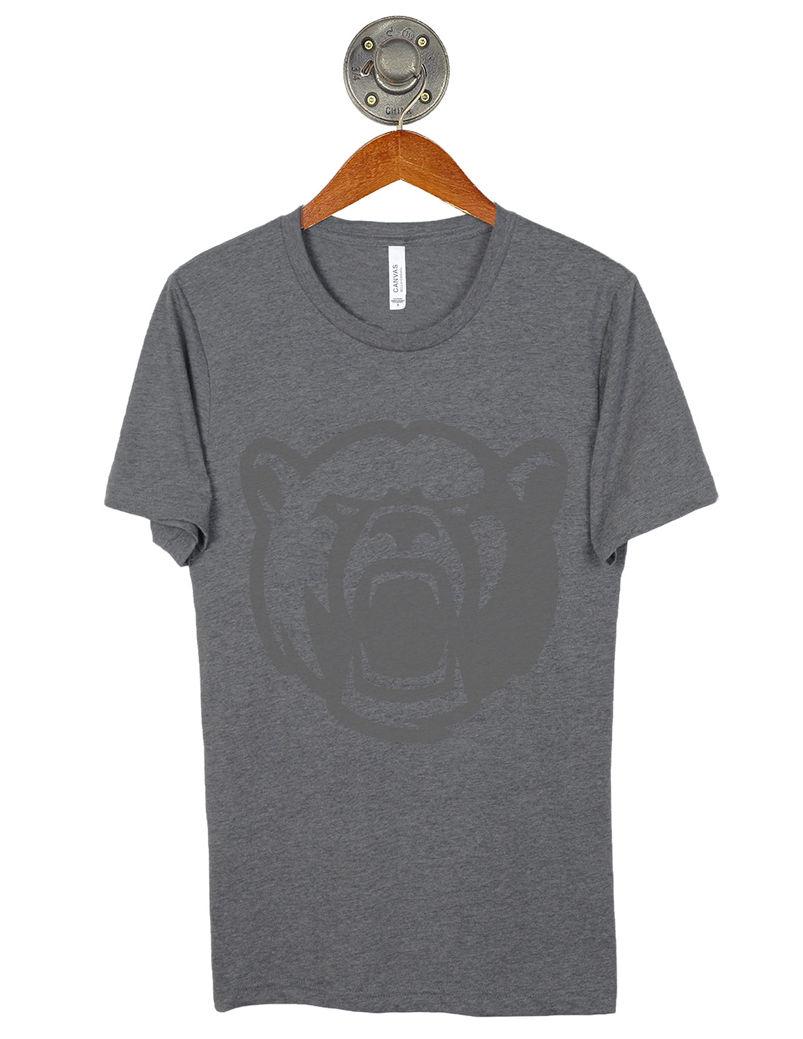 Heather grey Baylor University unisex t-shirt that features a large grey Baylor Bears logo in the center. 