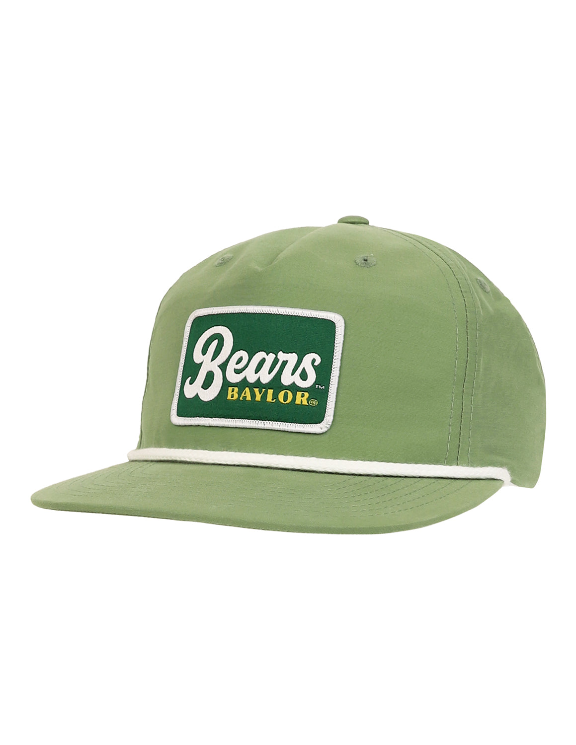 Sage green Baylor University rope hat that features a white brim rope detail and a patch on the front. 