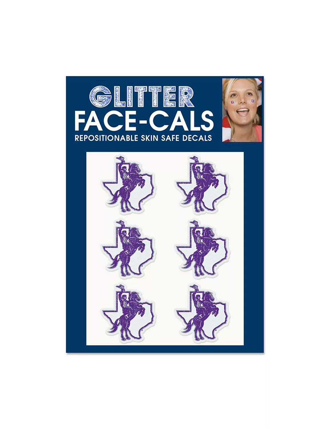 TSU Texan Rider Glitter Face-Cals