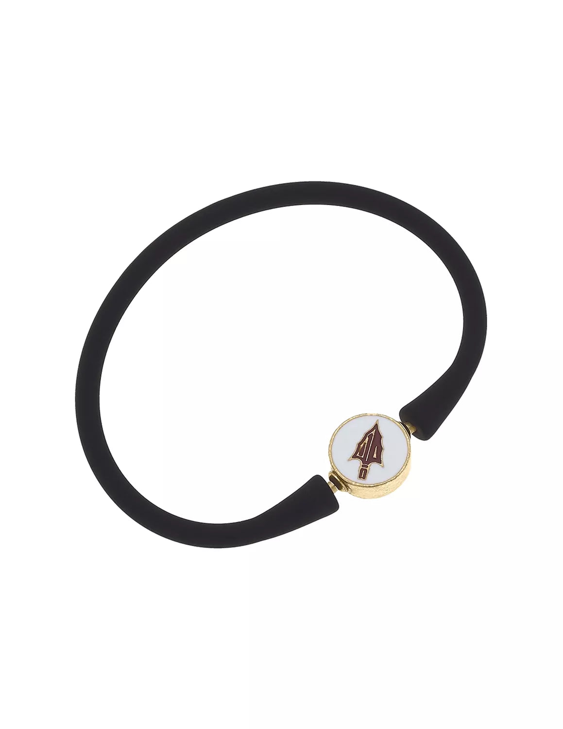 Black Florida State University bali bracelet featuring a silicone band and a FSU Charm. 