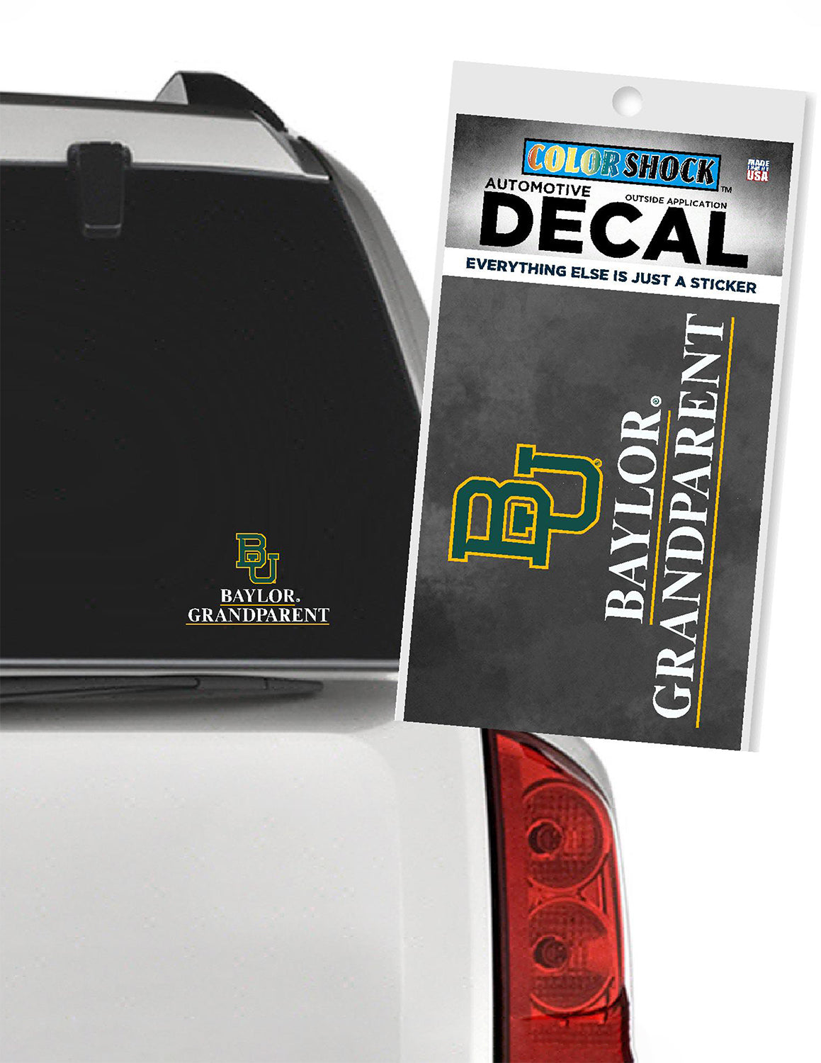 BU Logo Over Baylor Grandparent Car Decal